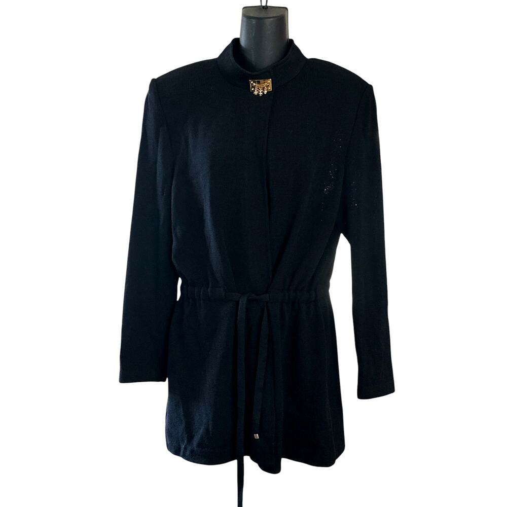 St. John Collection black women's jacket with signature brooch size 10